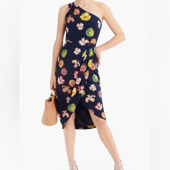 J. Crew Dresses & Skirts - J. Crew floral silk dress one sleeve dress side zip size 14